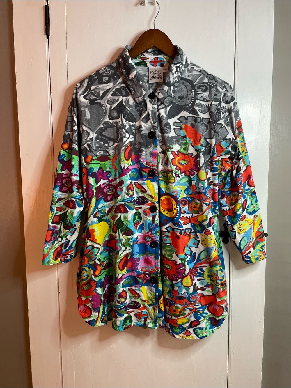 Parsley & Sage 100% Cotton Floral Colorful Button Up Jacket with side pockets L